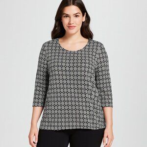 J. Jill Wearever Collection Geometric Print 3/4 Sleeve Top Sz M